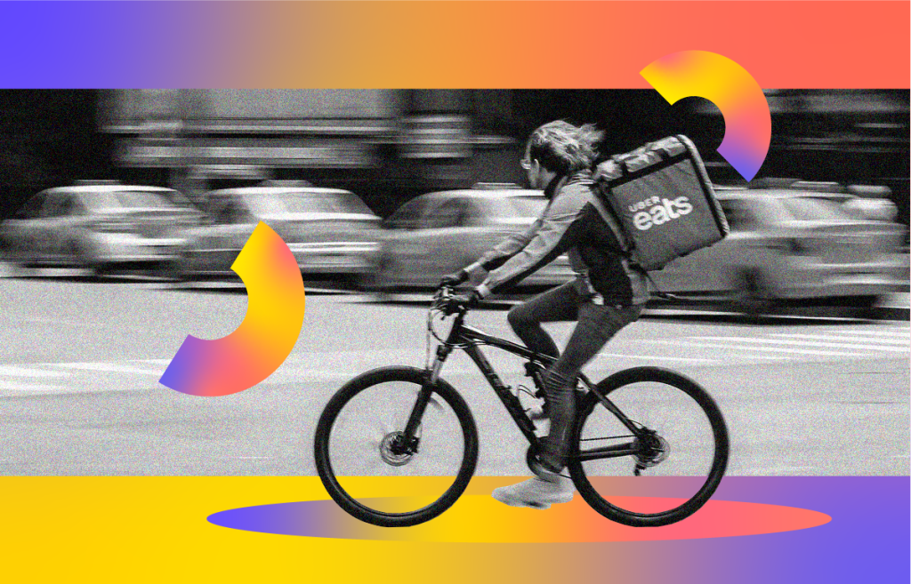 Uber Eats' food delivery man. Food delivery apps become part of our livers during the pandemic.
